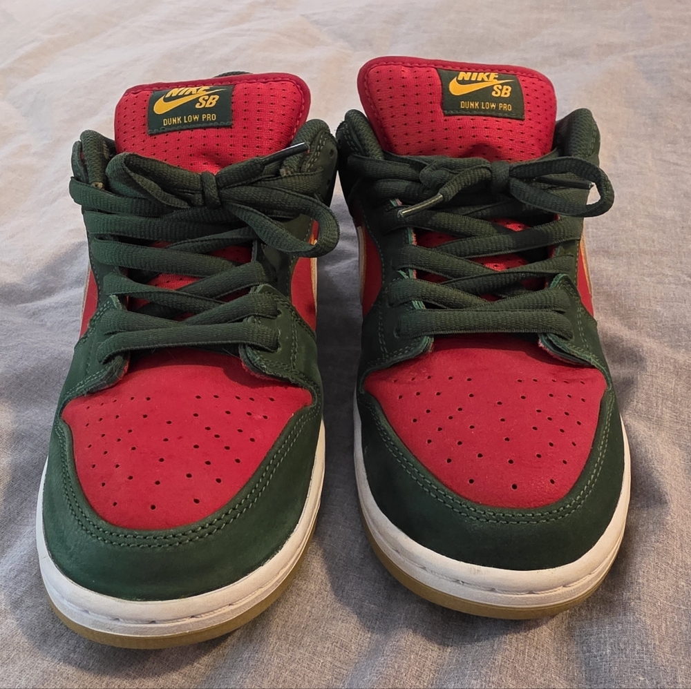 Nike Dunk Low Pro Green and Red Sneakers with Yellow Accents - Picture 3 of 13